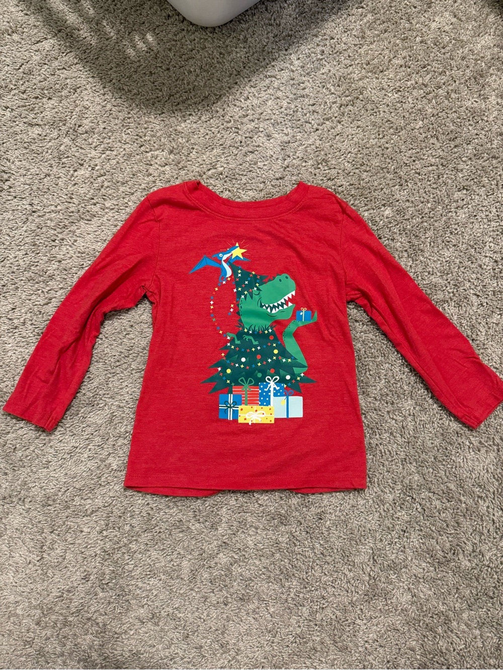 Cat & Jack Red Long-Sleeve Christmas Tree Dinosaur Tee